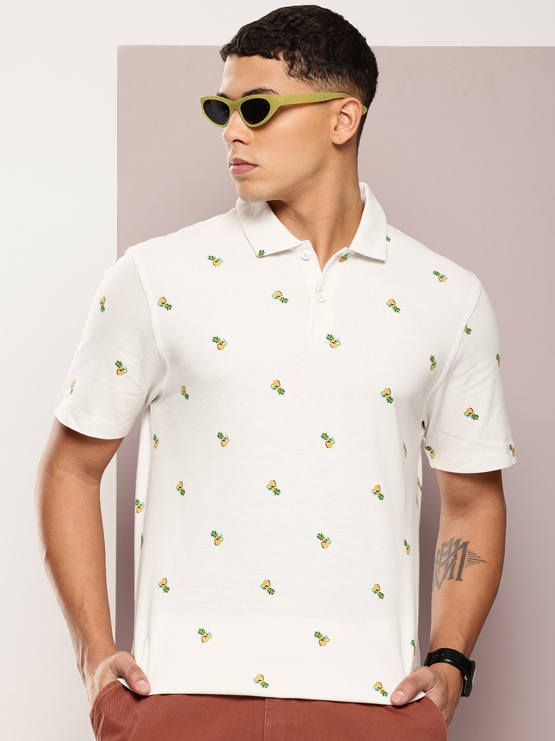 

Kook N Keech Men Printed Polo Collar Pure Cotton T-shirt, White