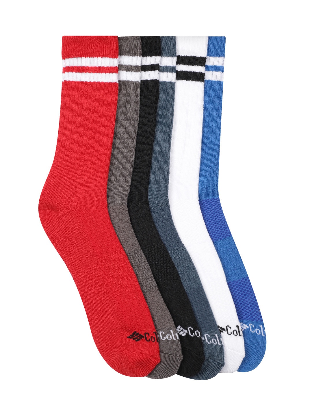Columbia Men Pack of 6 Striped Calf Length Wow Crew Pack of 6 Striped, Red