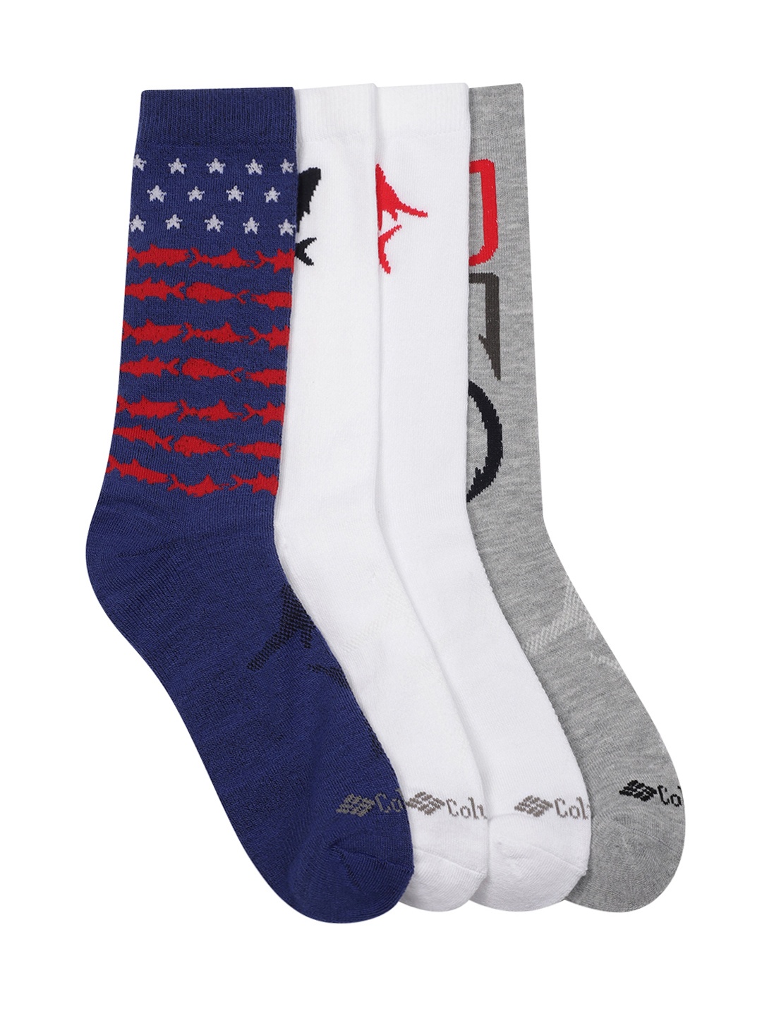 

Columbia Men Pack of 4 Patterned PFG Americana Crew Socks, Navy blue