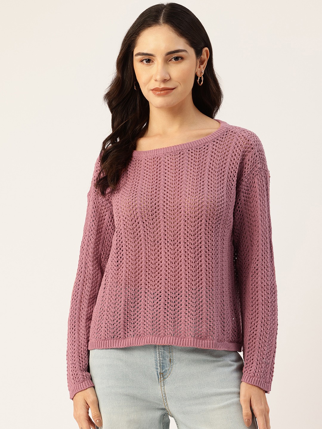 

Malachi Crochet Loose Fit Sweater, Pink