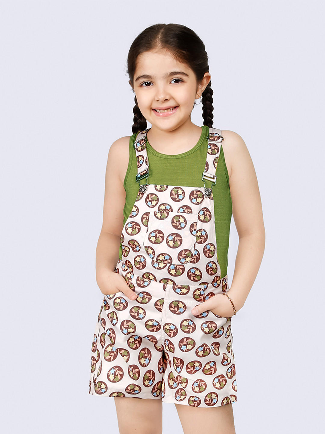 

Naughty Ninos Girls Abstract Dungaree With T-Shirt, Beige
