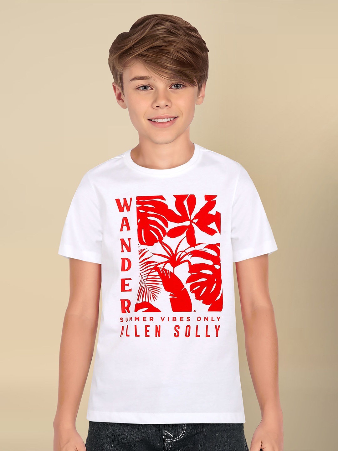 

Allen Solly Junior Boys Typography Printed Round Neck Cotton T-shirt, White
