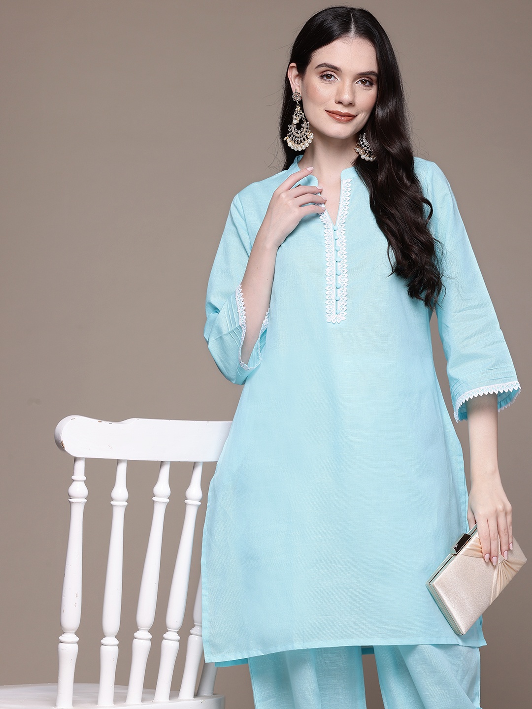 

Readiprint Linen Co-Ords With Lace Details, Blue