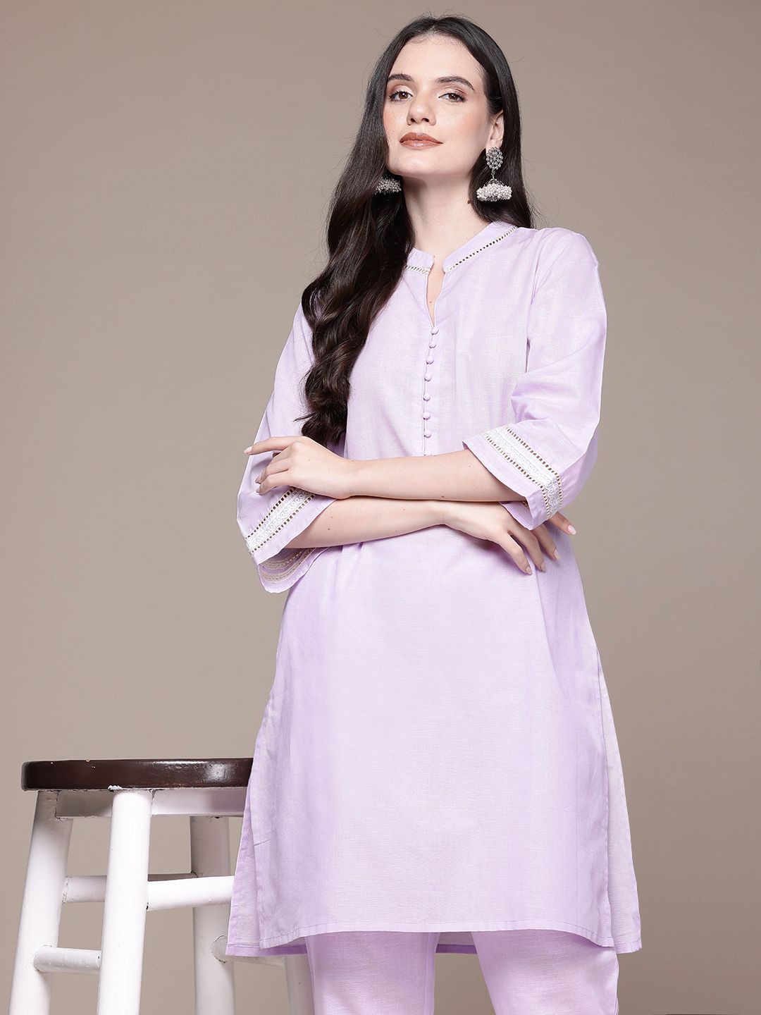 

Readiprint Linen Co-Ords With Lace Details, Lavender