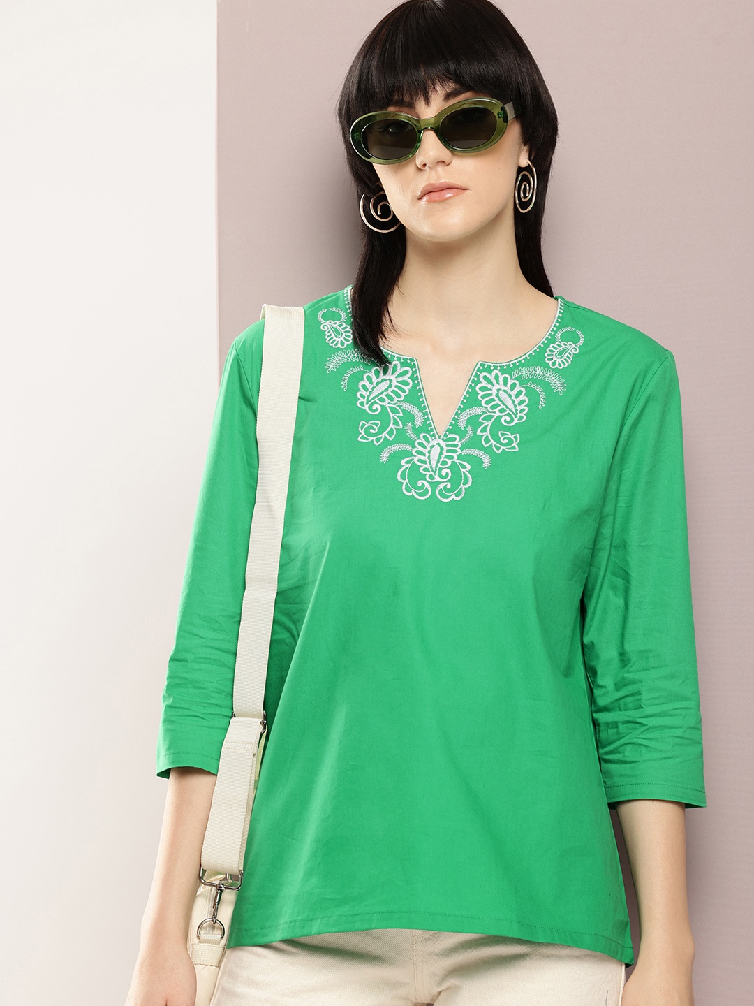 

Kook N Keech Embroidered Pure Cotton Top, Green