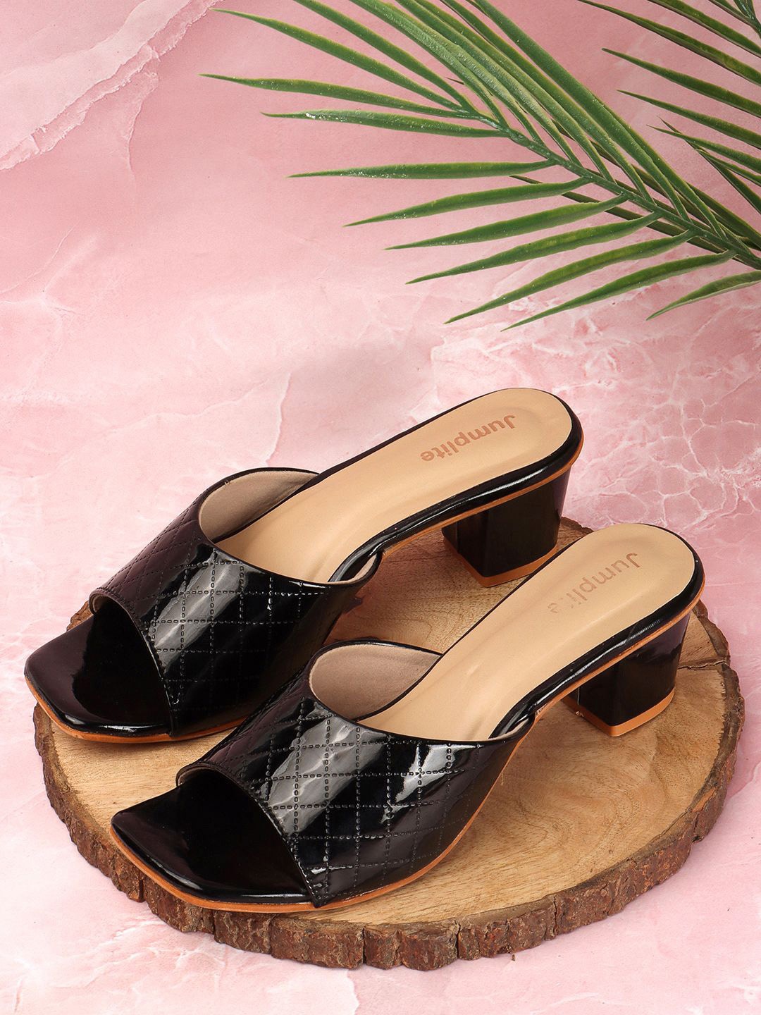 

JUMPLITE Square Toe Block Mules, Black