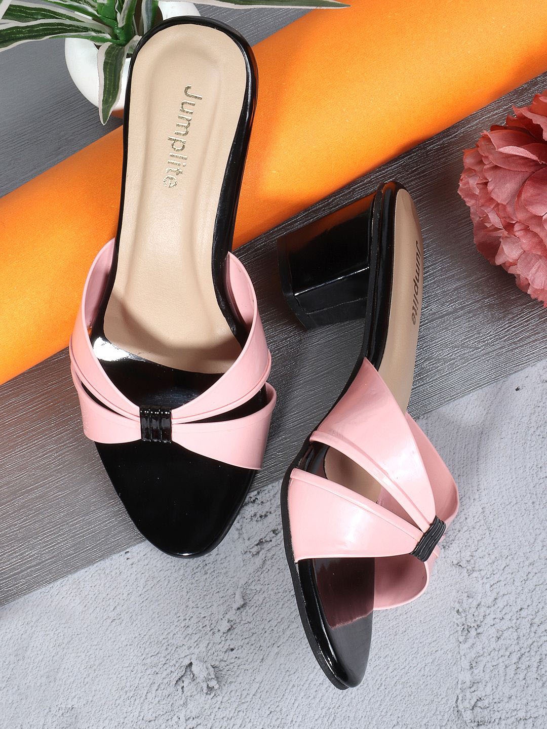 

JUMPLITE Colourblocked Party Open Toe Open Back Block Heel Sandal, Pink