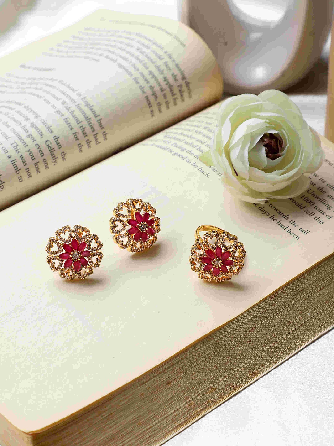 

CARDINAL Brass Plated Artificial Stones Studs with Ring, Gold
