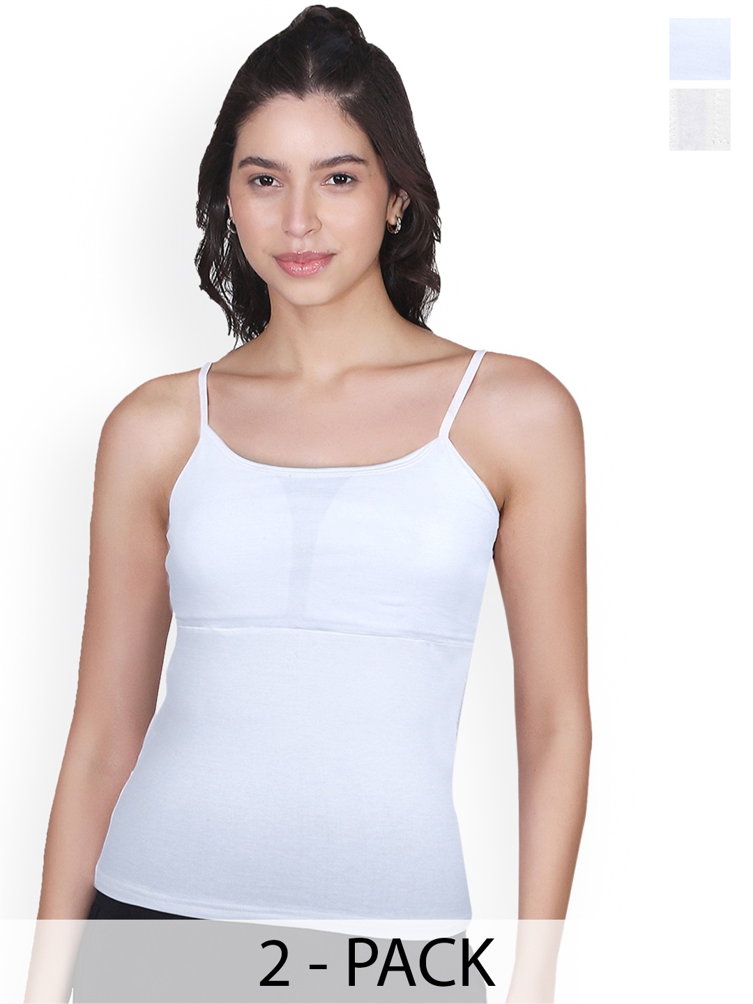 

DChica Pack Of 2 High Coverage Cotton Padded Camisole, White