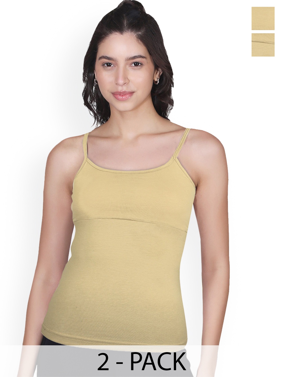 

DChica Pack Of 2 Cotton Padded Camisoles, Beige