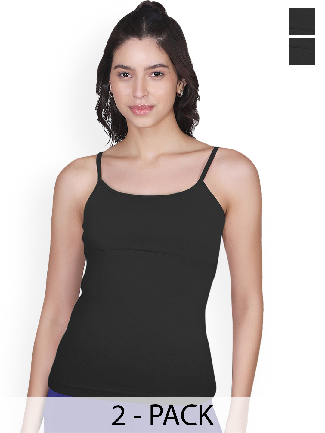 

DChica Pack Of 2 Women Cotton Padded Camisoles, Black