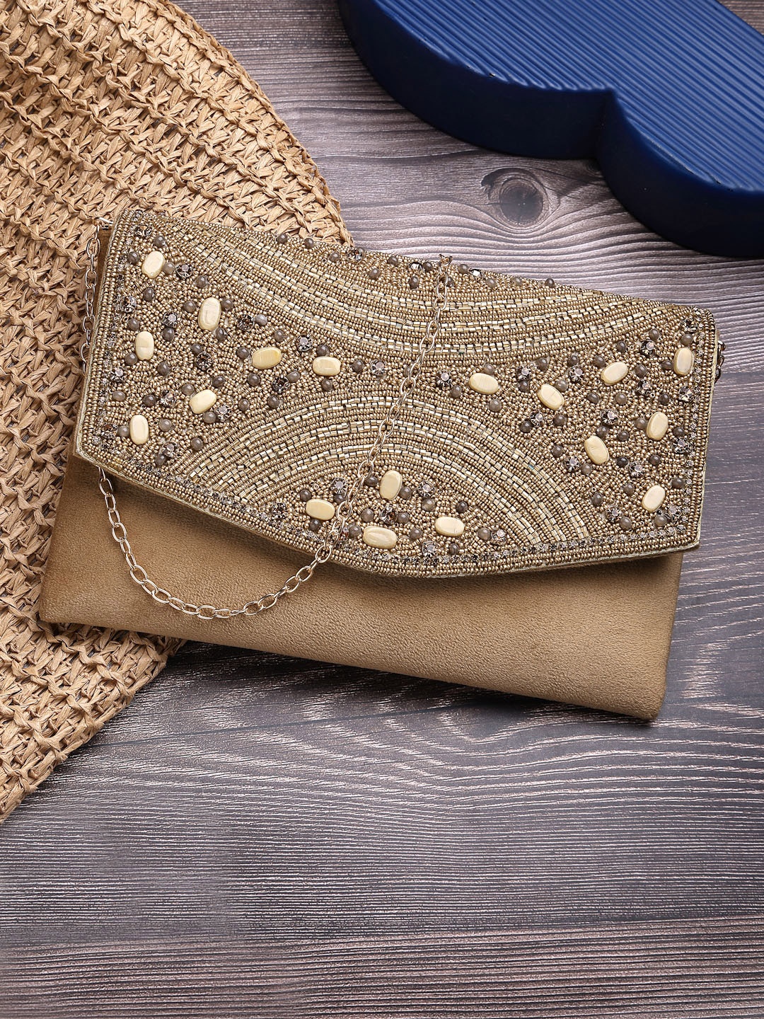 

Anekaant Embellished Envelope Clutch, Beige