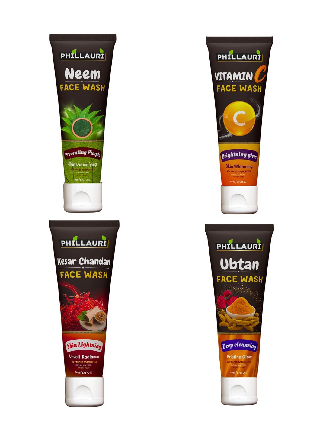 

Phillauri Neem, Vitamin C, Kesar-Chandan & Ubtan Face Wash - 60ml Each, Multi