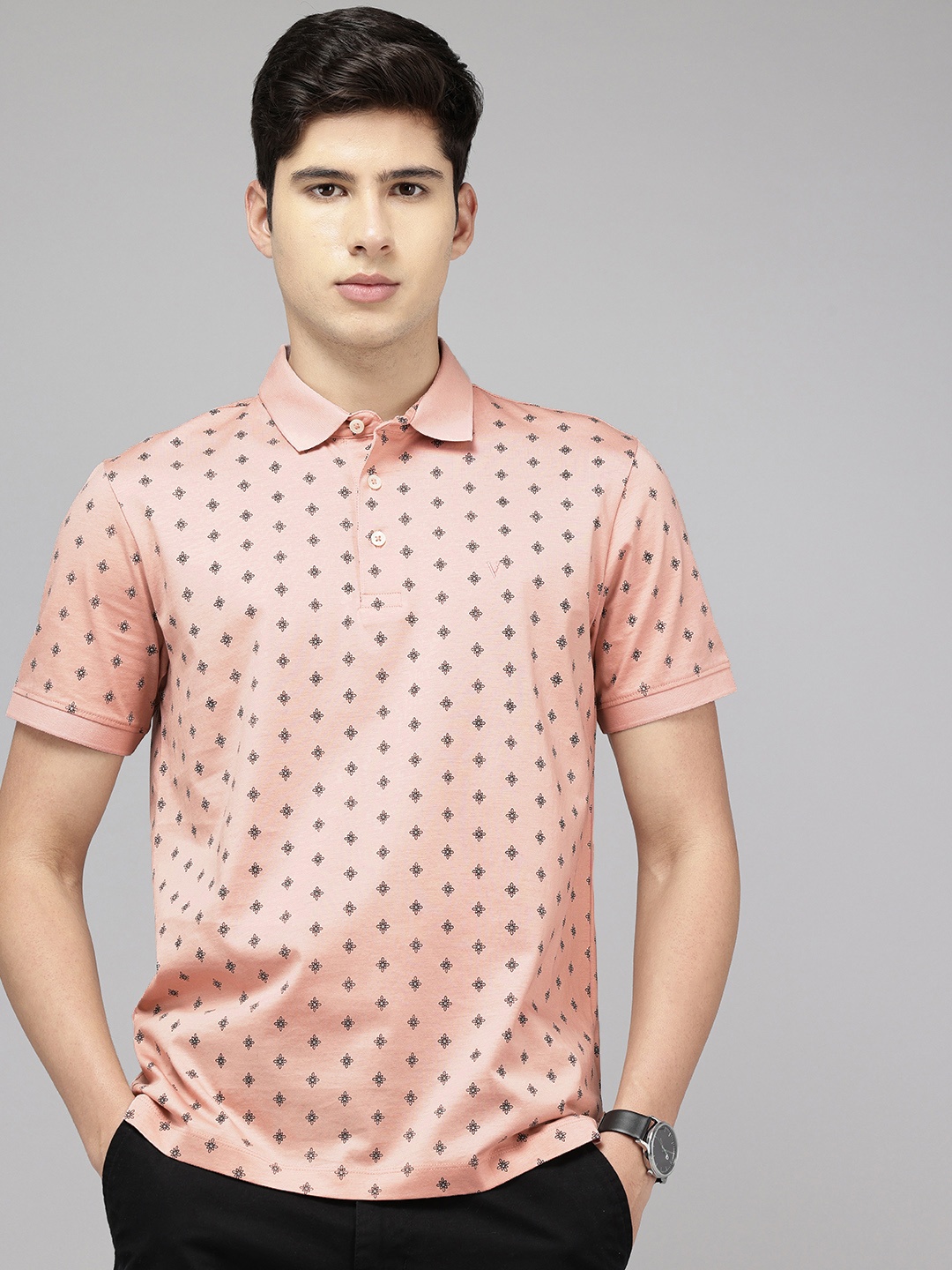 

Van Heusen Floral Printed Polo Collar Pure Cotton T-shirt, Peach