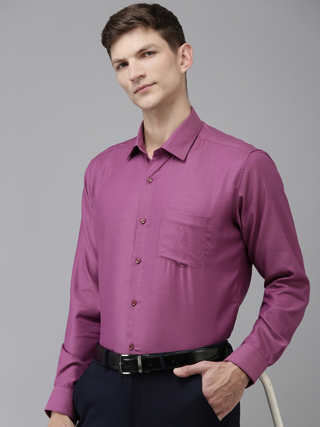 

Van Heusen Custom Floral Self Design Pure Cotton Formal Shirt, Pink