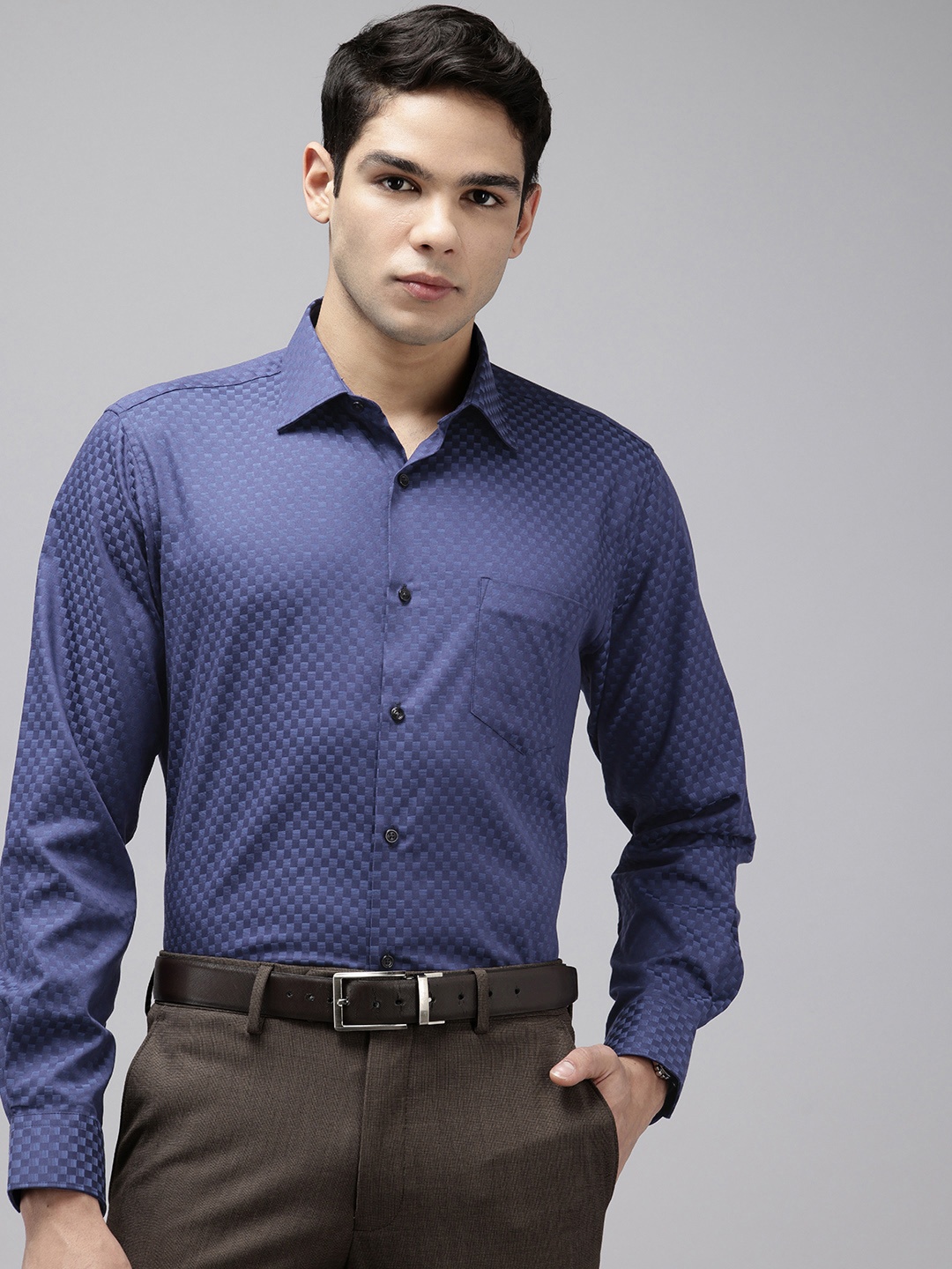 

Van Heusen Custom Checked Pure Cotton Formal Shirt, Blue