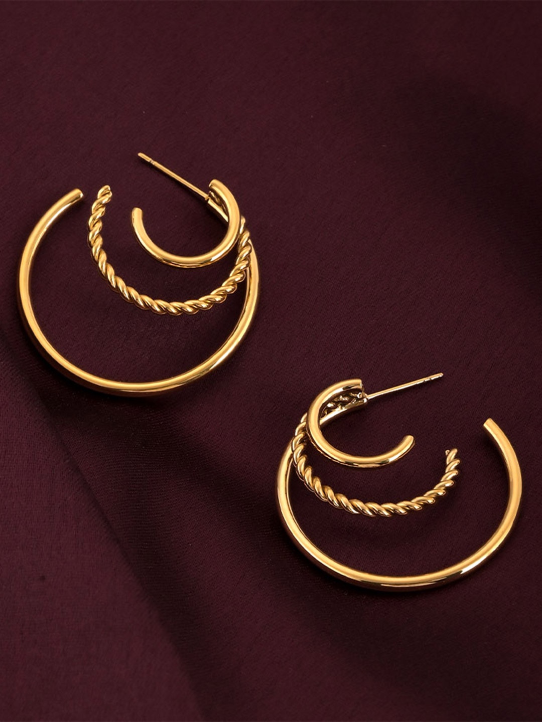 

PALMONAS Gold Plated Circular Half Hoop Earrings