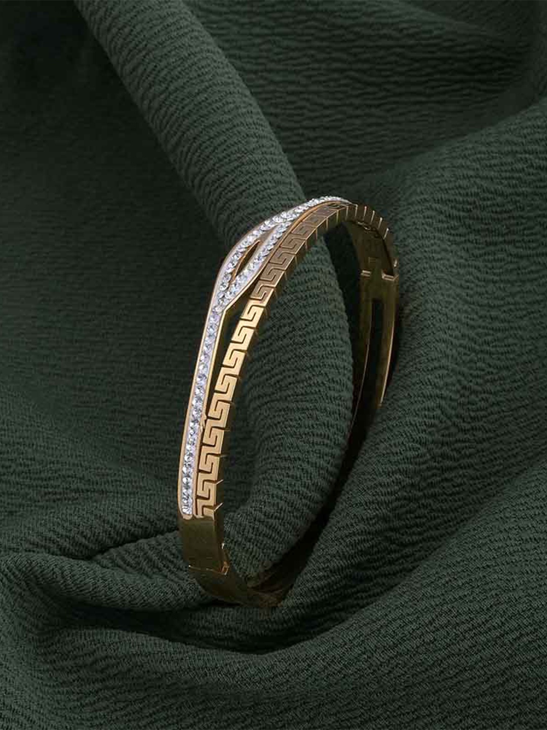

PALMONAS Gold-Plated Stainless Steel Cubic Zirconia Kada Bracelet