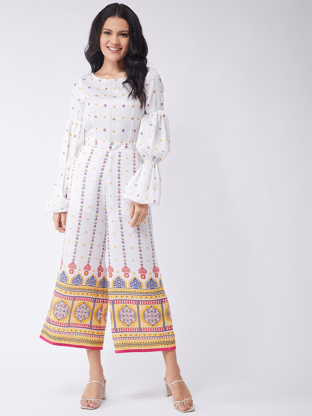 

Pannkh Ethnic Printed Culotte Jumpsuit, White