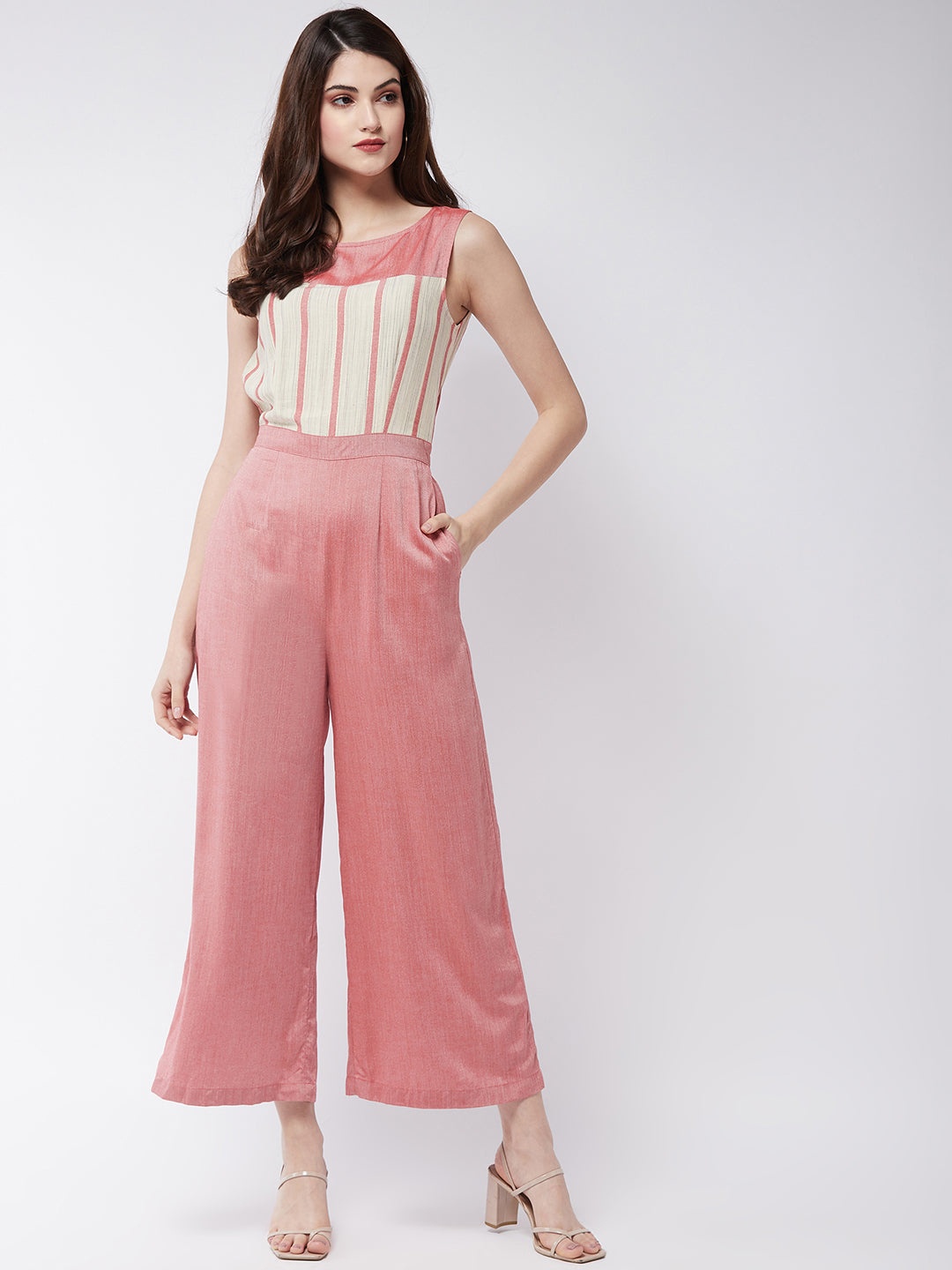 

Pannkh Striped Basic Jumpsuit, Rose gold
