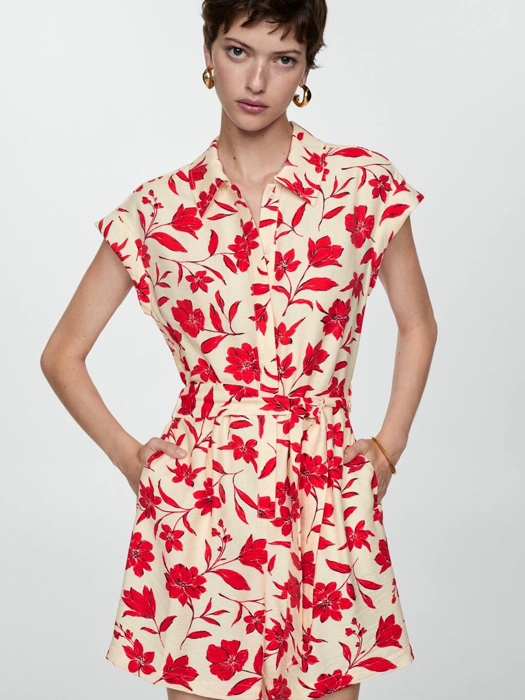

MANGO Floral Print Jumpsuit, Cream