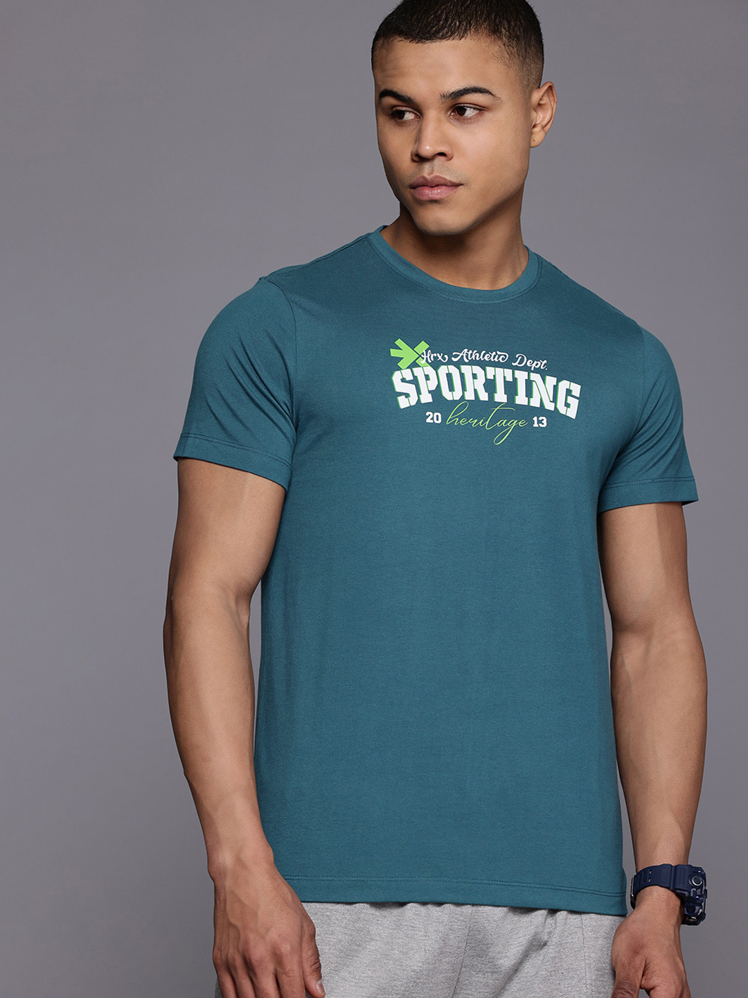 

HRX by Hrithik Roshan Men Typography Printed Sports T-shirt, Teal