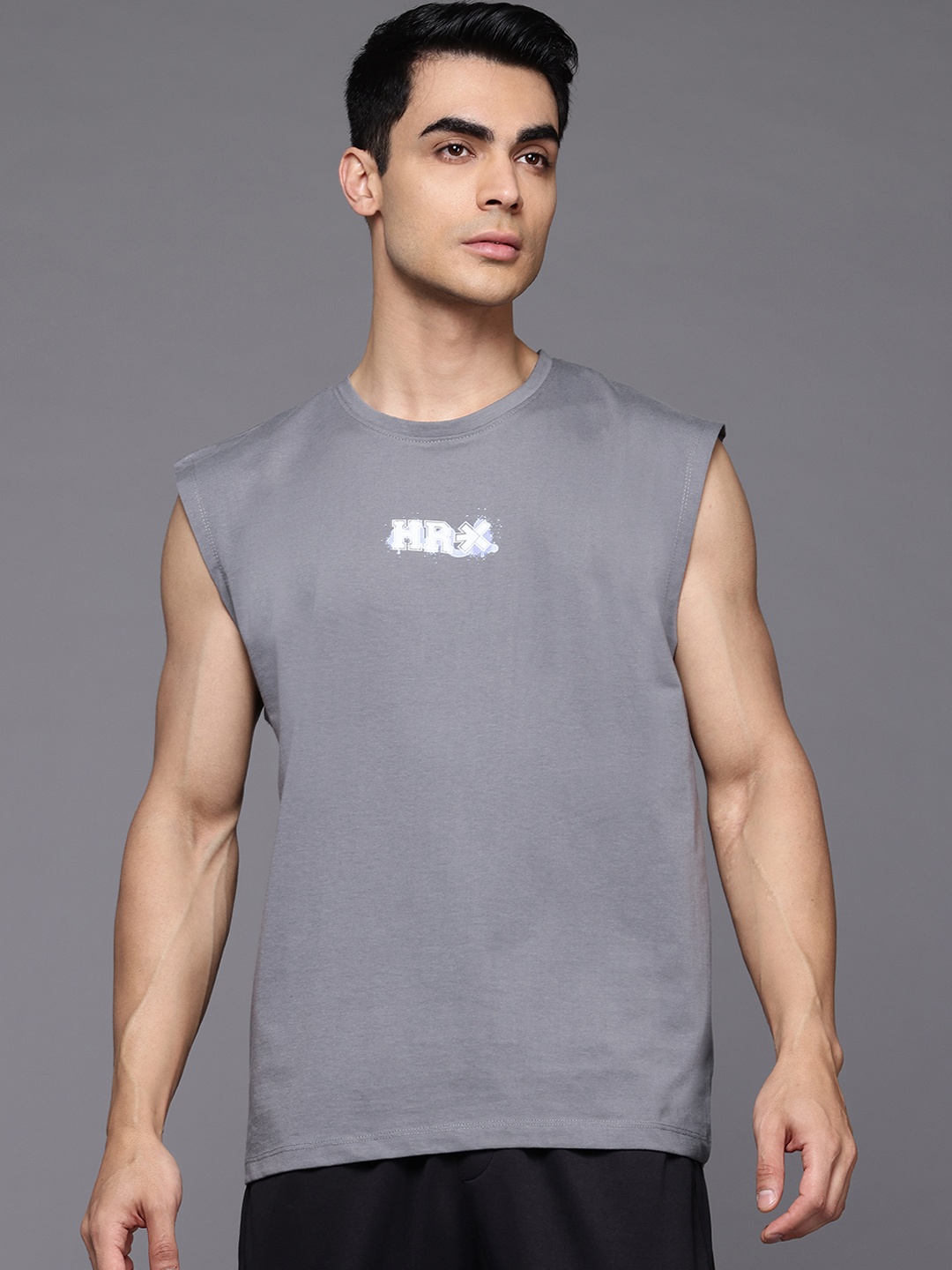 

HRX by Hrithik Roshan Men Brand Logo Printed T-shirt, Grey