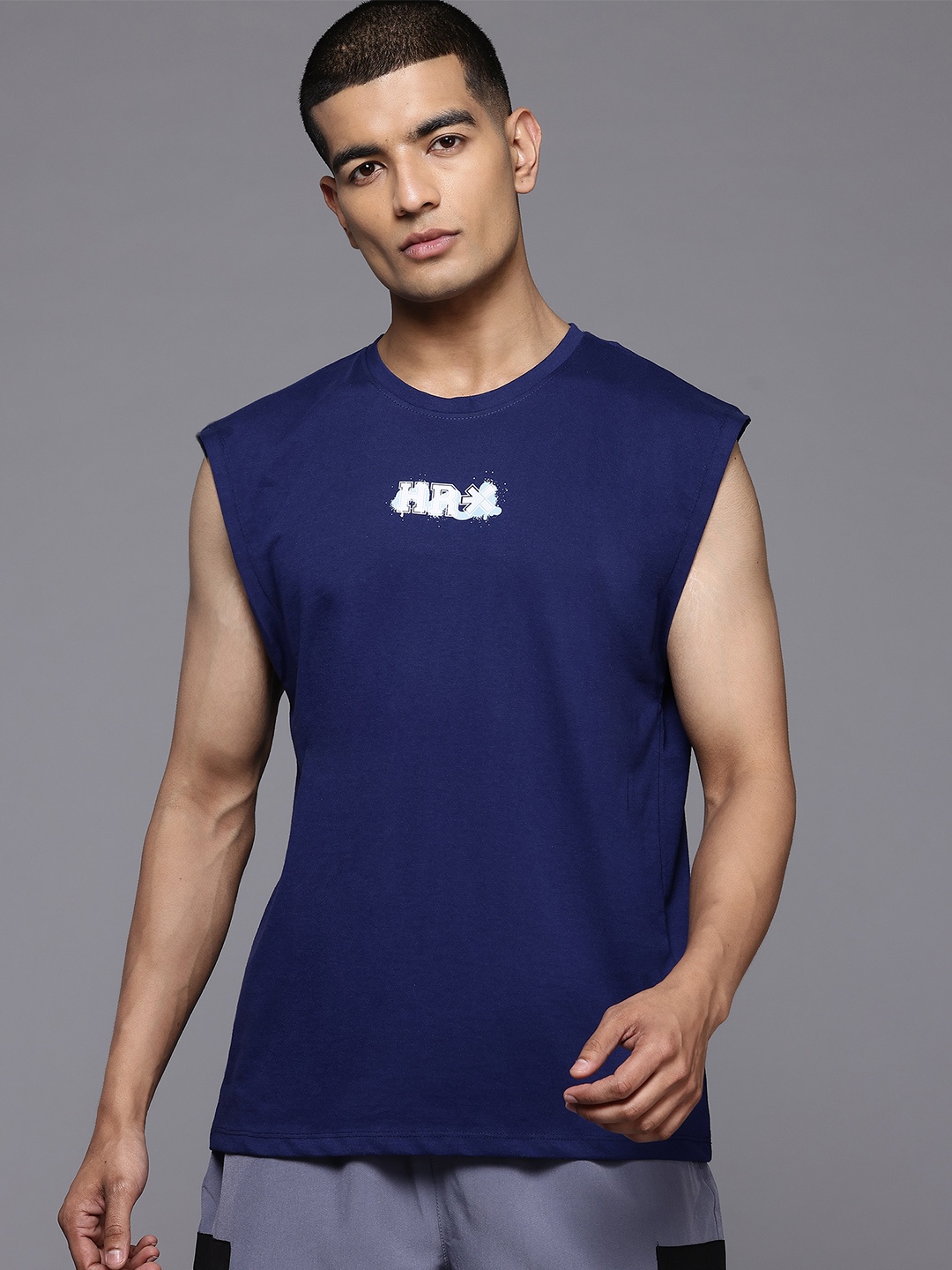 

HRX by Hrithik Roshan Men Brand Logo Printed T-shirt, Navy blue