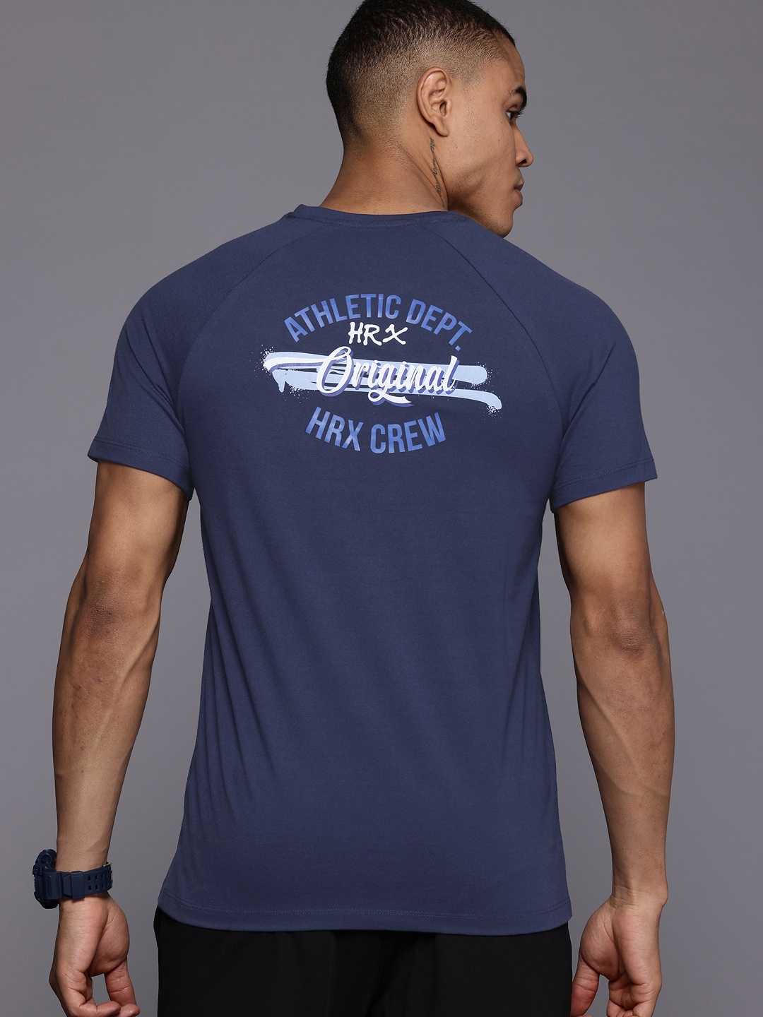 

HRX by Hrithik Roshan Men Typography Printed Sports T-shirt, Navy blue