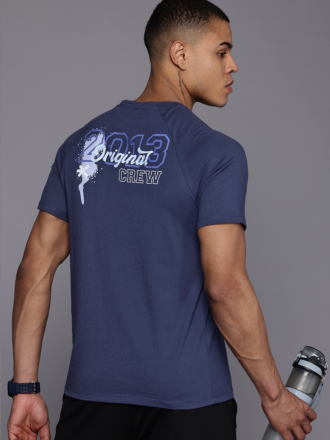 

HRX by Hrithik Roshan Men Typography Printed Sports T-shirt, Navy blue