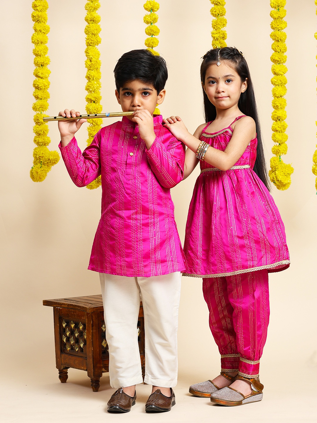 

Cutiekins Boys Striped Sequinned Silk Kurta with Pyjamas, Pink