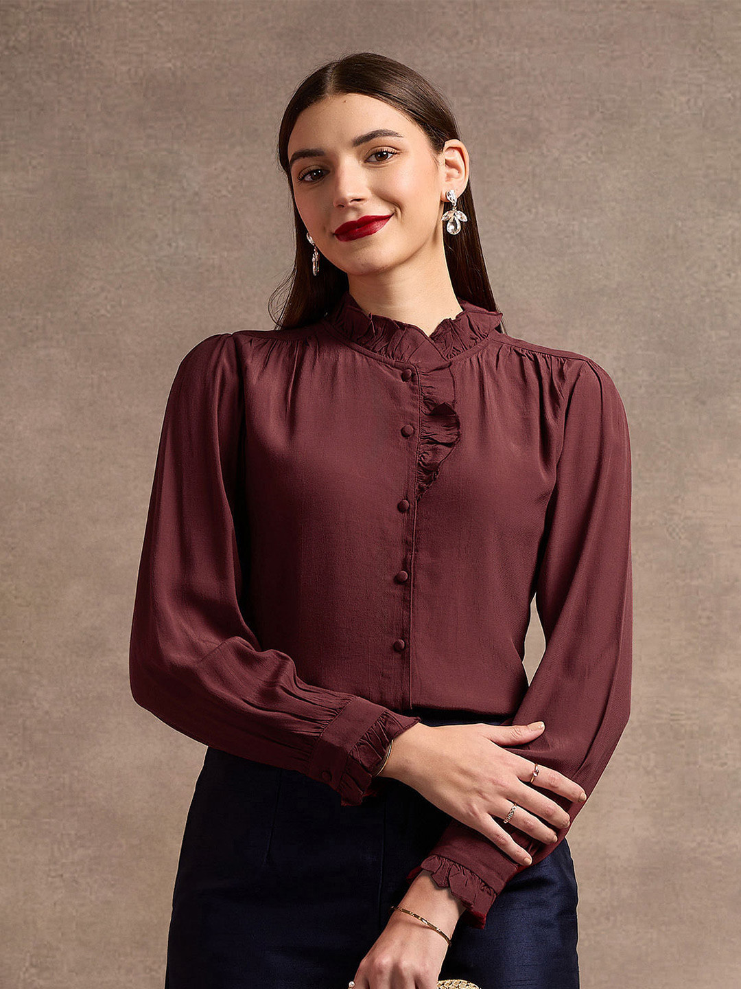 

U.S. Polo Assn. Women Solid Round Neck Top, Maroon