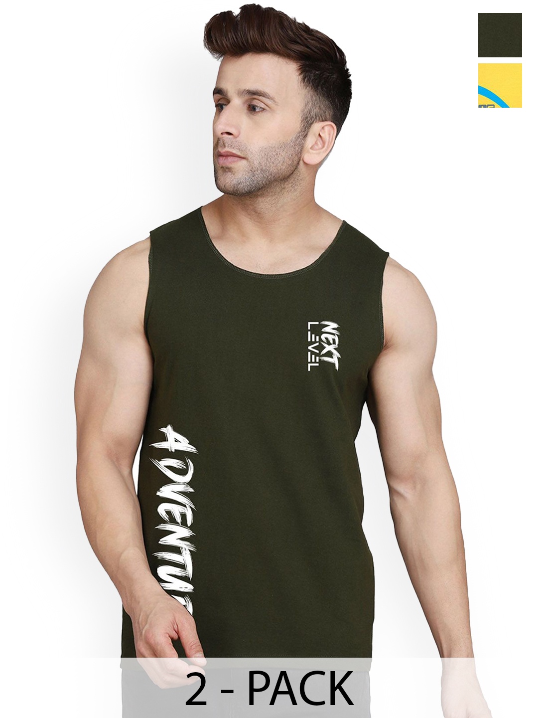 

SLOWLORIS Pack Of 2 Men Printed Sleeveless Gym Innerwear Vests, Yellow