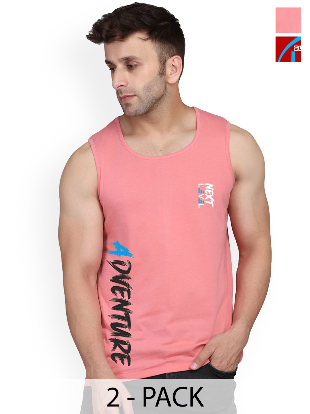 

SLOWLORIS Men Pack Of 2 Printed Innerwear Vests, Red