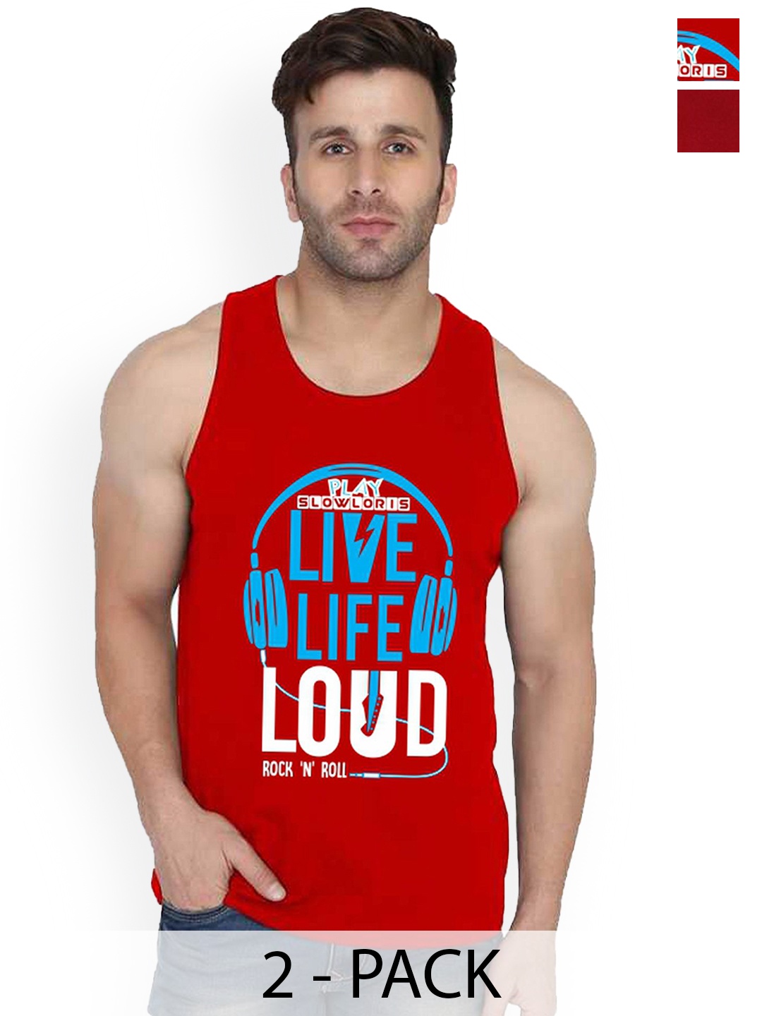 

SLOWLORIS Pack Of 2 Printed Innerwear Vests- SL26 COMBO (LOUD RED) (ADV MAROON)