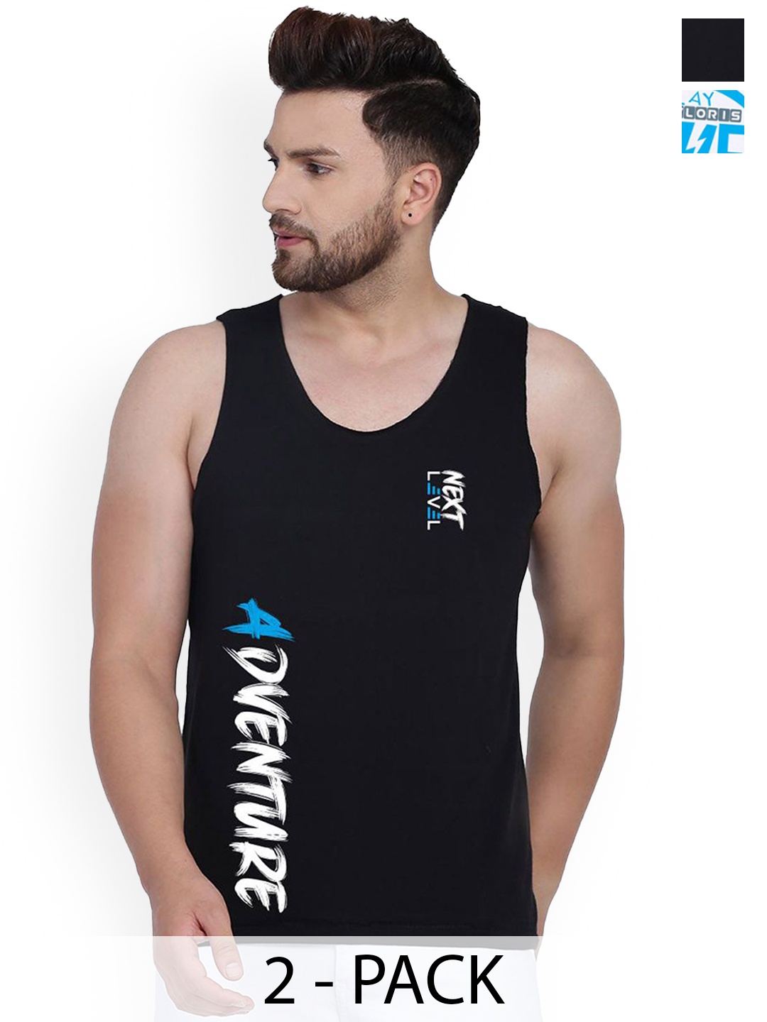 

SLOWLORIS Pack Of 2 Men Printed Sleeveless Gym Vests, White
