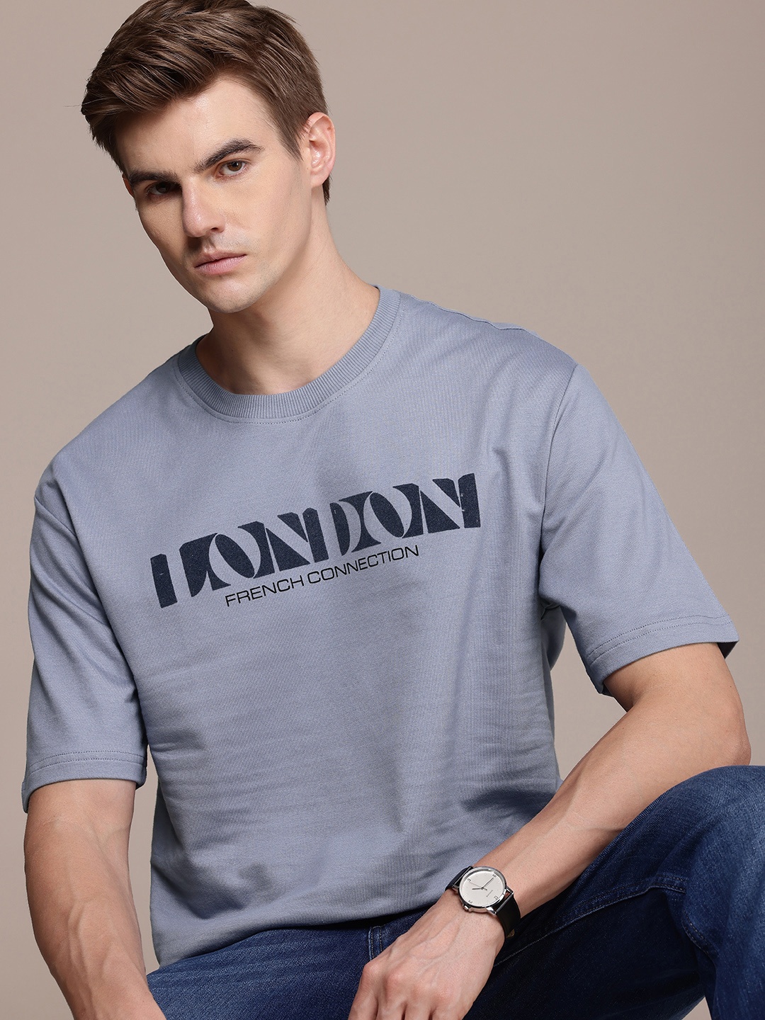 

French Connection Men Pure Cotton Bio Finish T-shirt, Grey