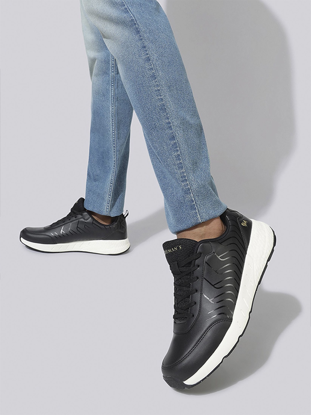 

NEEMANS Unisex Round Toe Lace-Up Sneakers, Black