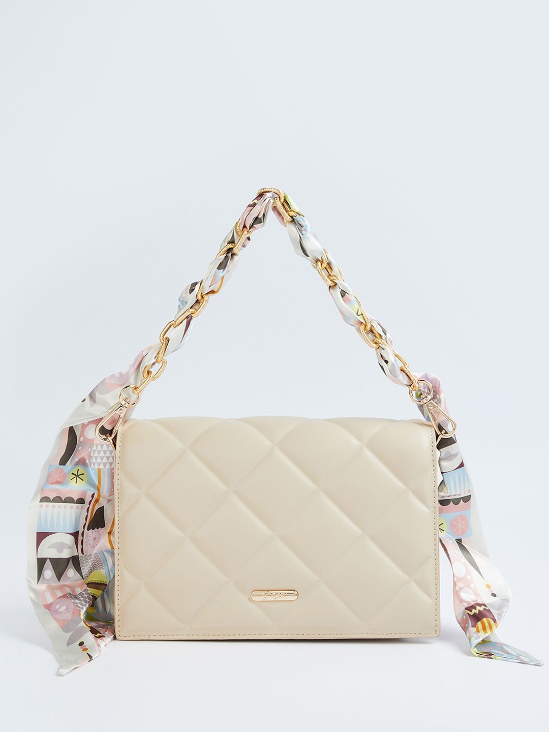 

Ginger by Lifestyle Geometric Oversized Structured Satchel with Quilted, Beige