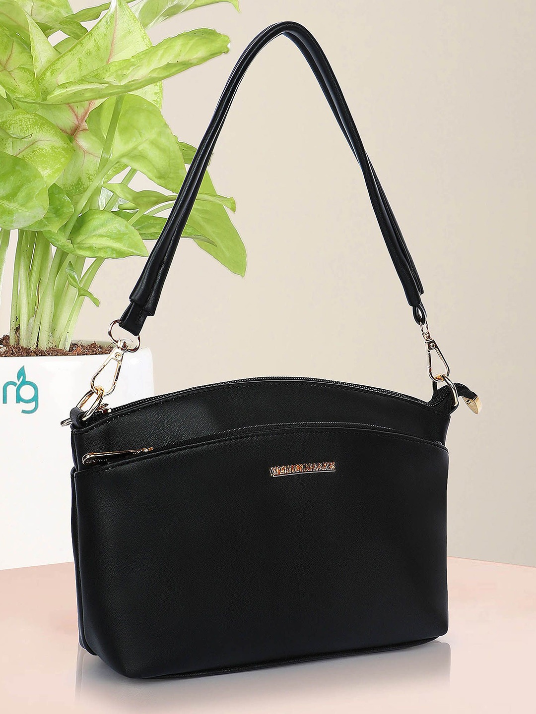 

WOMEN MARKS Colourblocked PU Structured Handheld Bag, Black