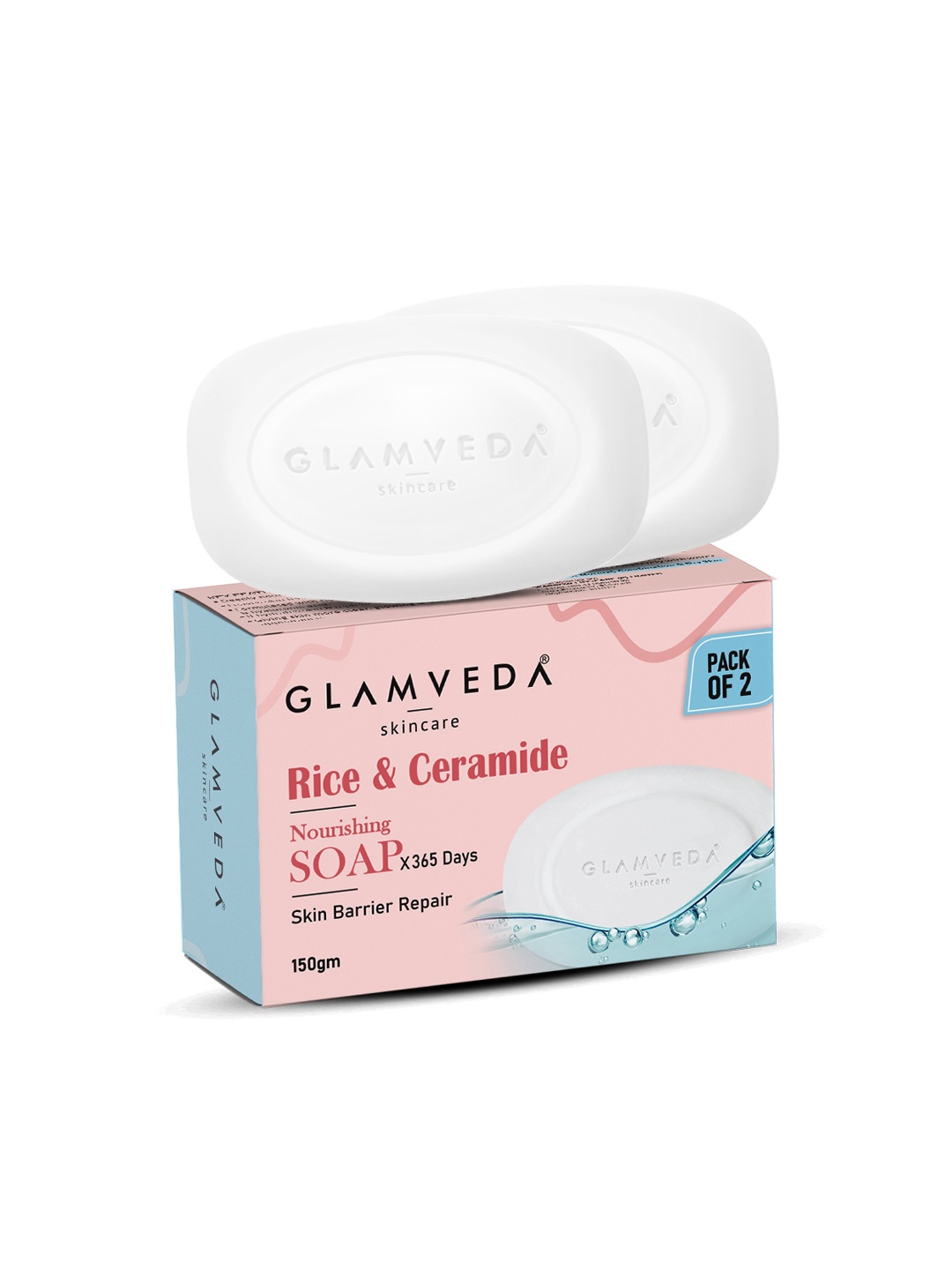 

GLAMVEDA Set of 2 Rice & Ceramide Skin Brightening Soap with Hyaluronic Acid - 75 g each, Pink