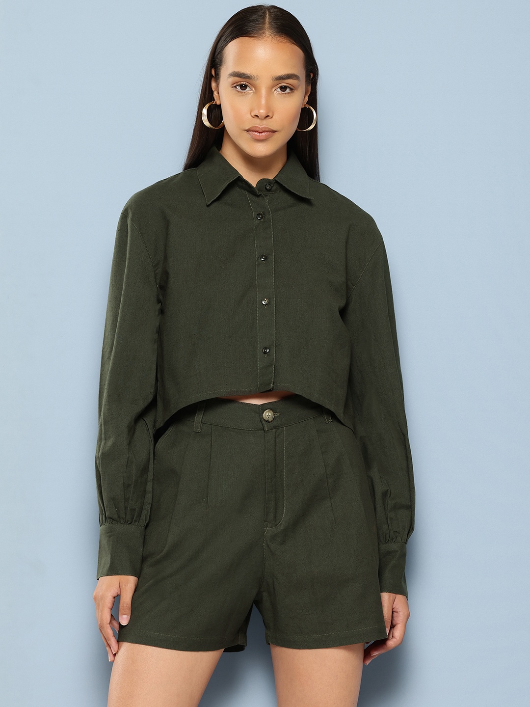 

Chemistry Pure Cotton Shirt With Shorts, Olive