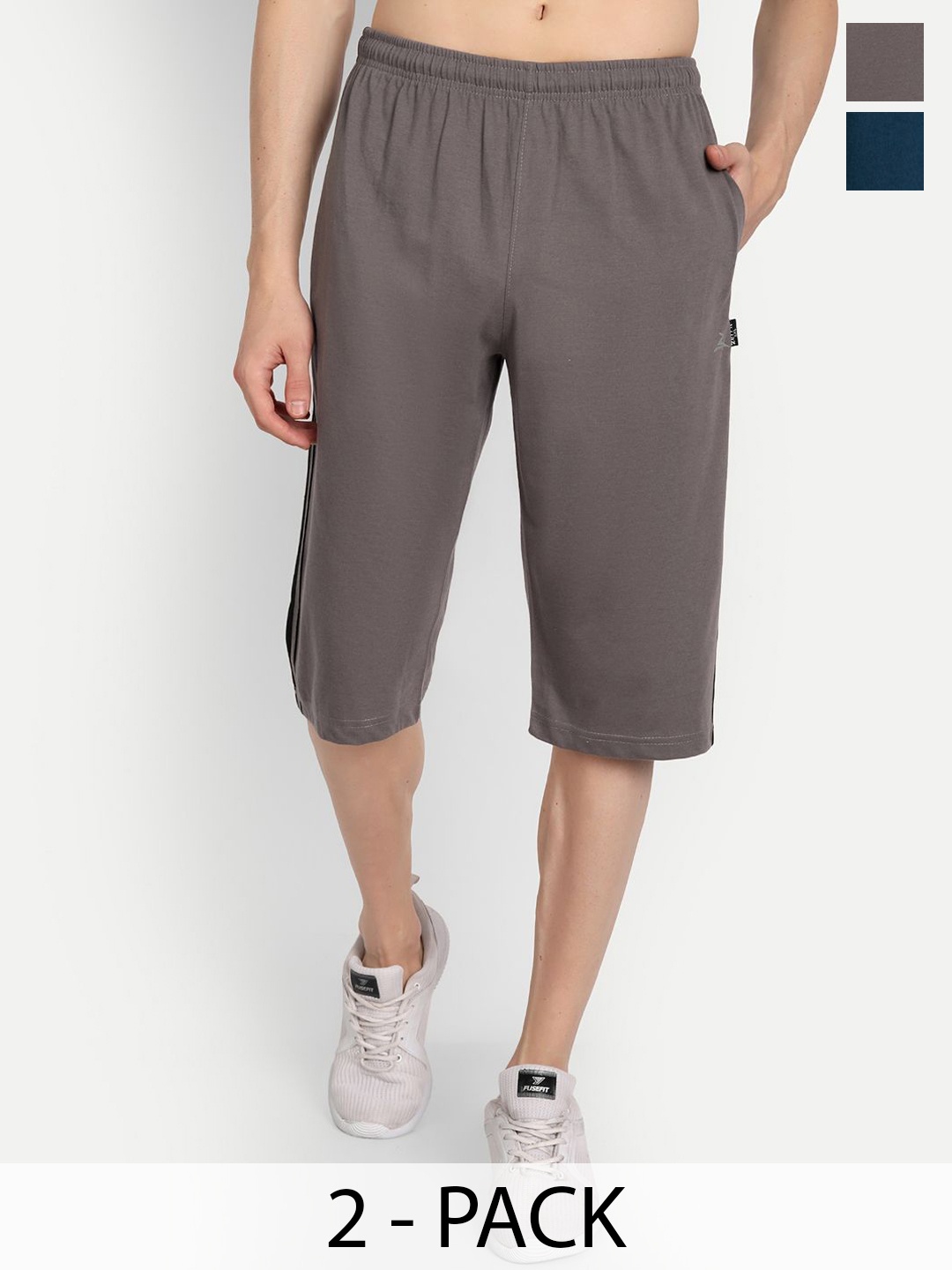 ZEFFIT Pack Of 2 Men Mid-Rise Shorts, Grey