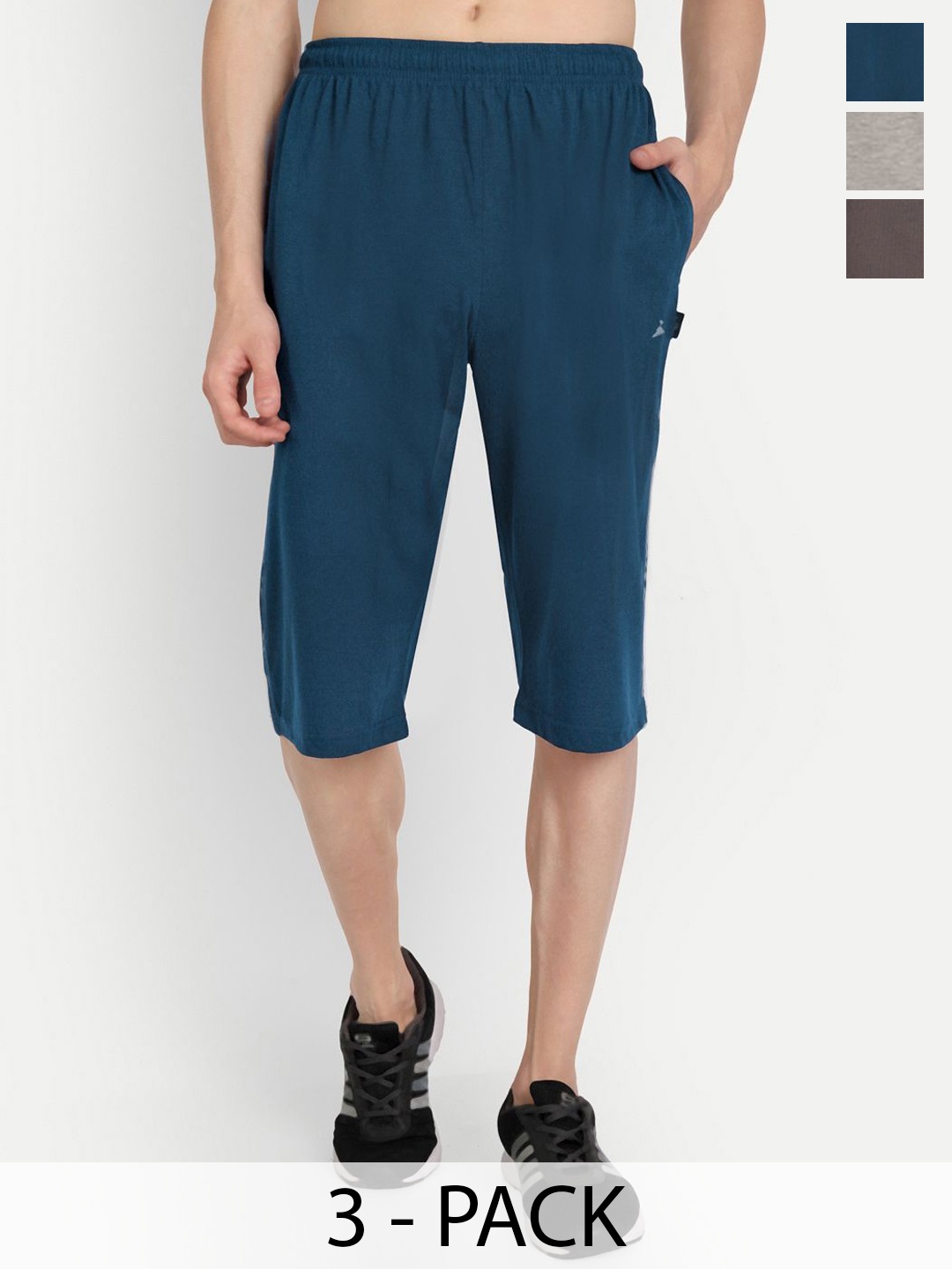 

ZEFFIT Pack of 3 Men Mid-Rise Regular Fit Capri, Blue