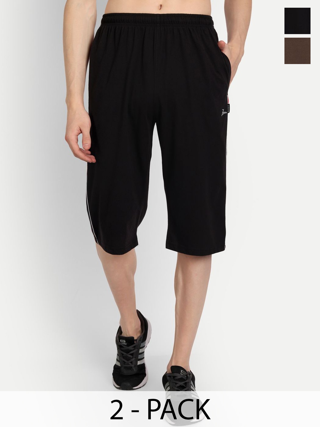 

ZEFFIT Men Pack of 2 Regular Fit 3/4th Shorts, Black