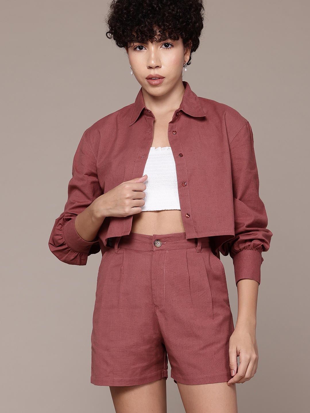 

Roadster Pure Cotton Shirt With Shorts, Maroon