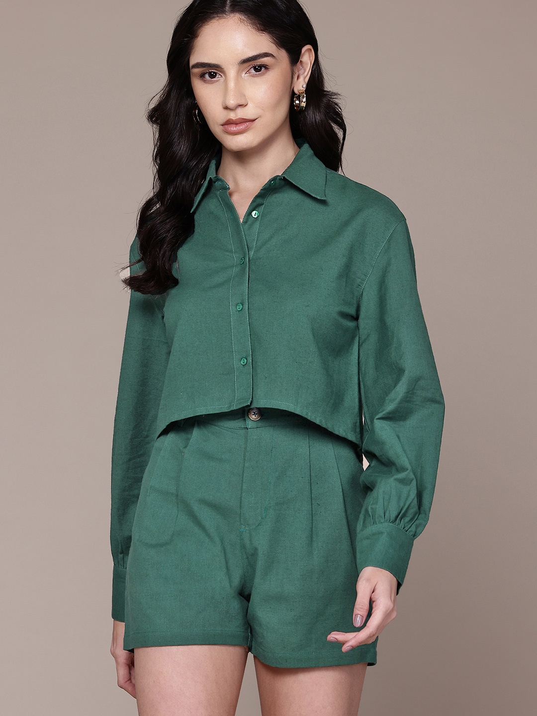 

Roadster Pure Cotton Shirt With Shorts, Green