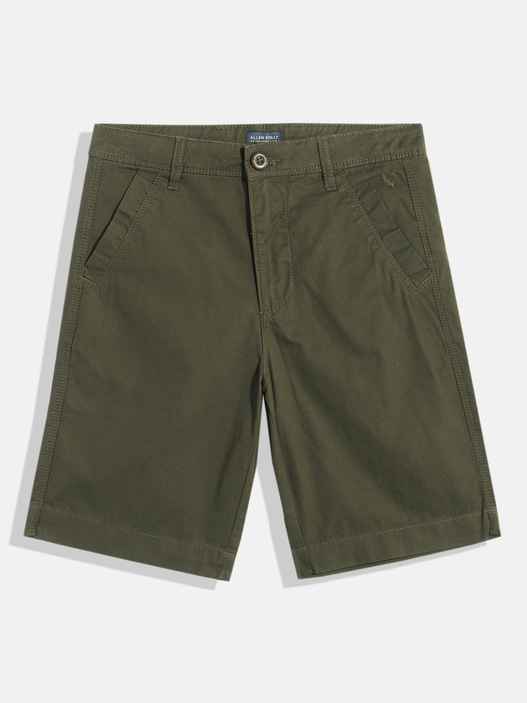 

Allen Solly Junior Boys High-Rise Pure Cotton Chino Shorts, Olive