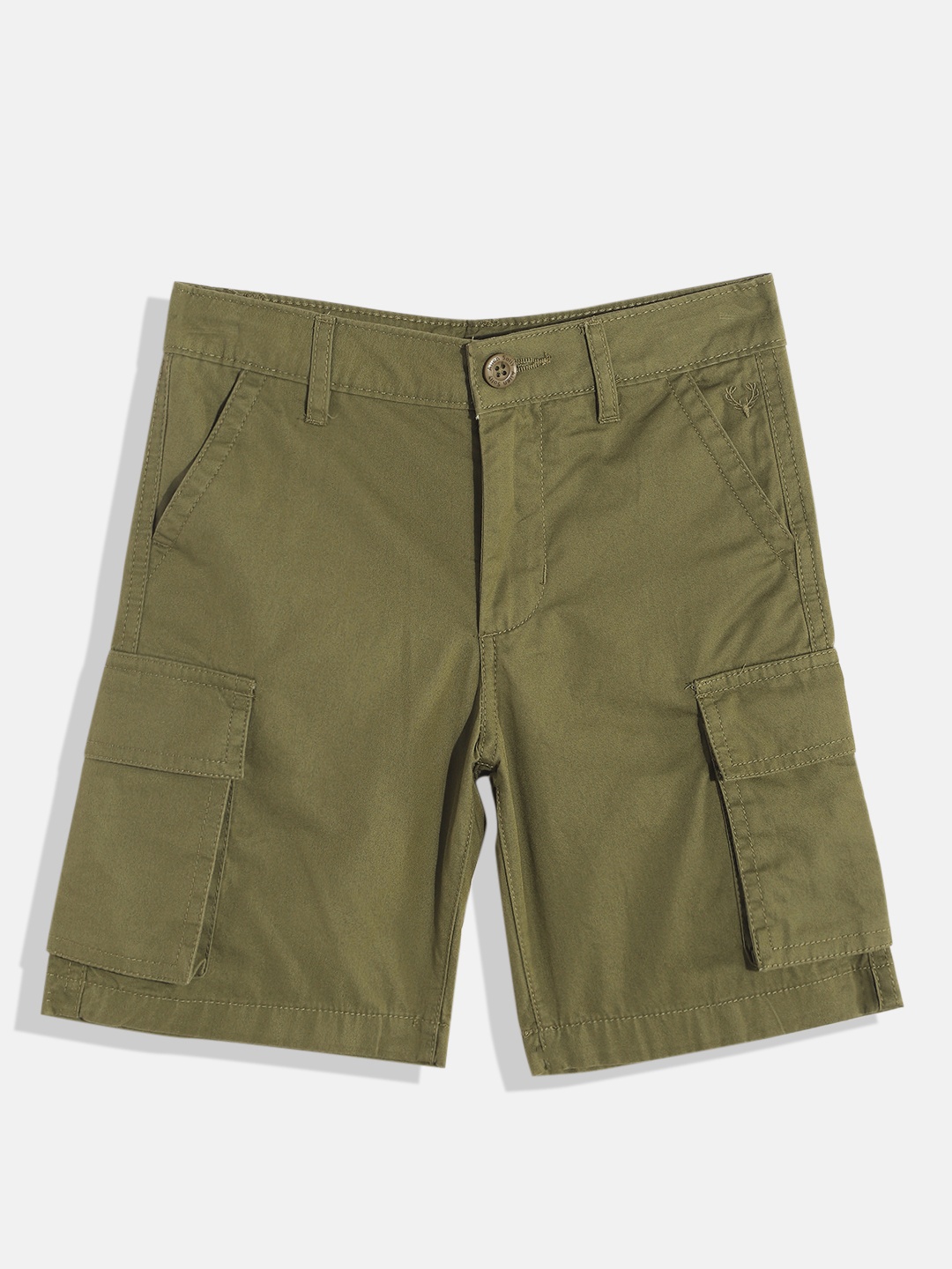 Allen Solly Junior Boys High-Rise Pure Cotton Cargo Shorts, Olive