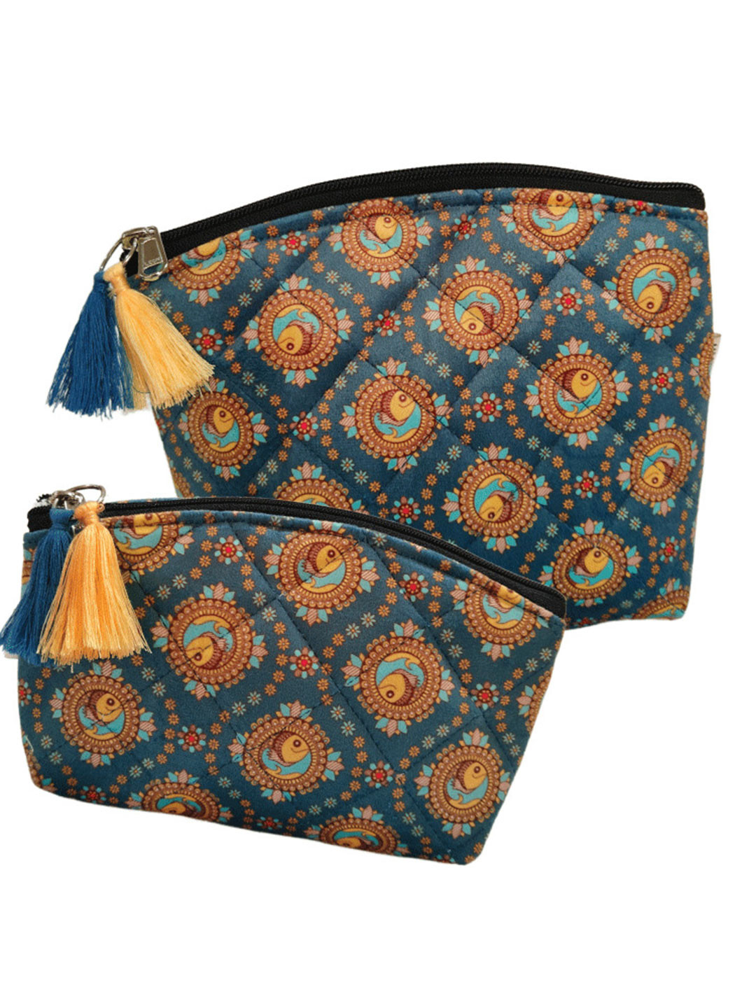 

MAATIR DESIGNS India Teal Blue & Yellow 2 Pieces Printed Multi Purpose Pouches